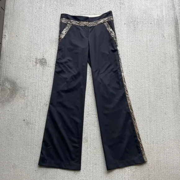 DEADSTOCK Vintage Y2K Diane Von Furstenberg Malcolm PantLow Rise Wool Silk Lace - Picture 3 of 13